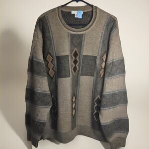 Turnbury Brown Suede Accent Sweater – Made in Italy, Warm & Classy, Men's Sz 48